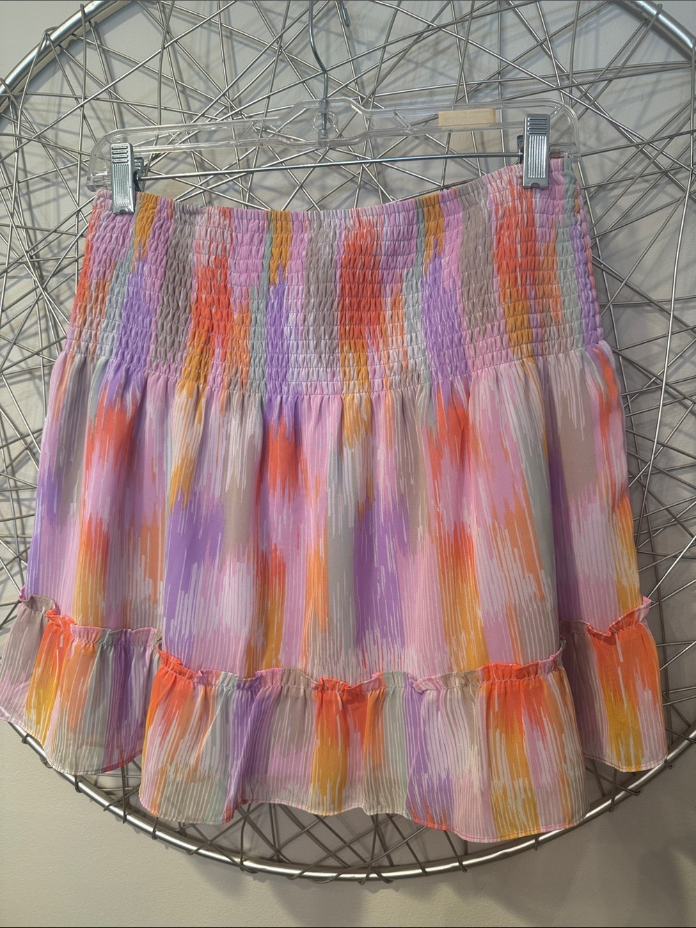Smocked Ruffle Mini Skirt size Medium multicolored